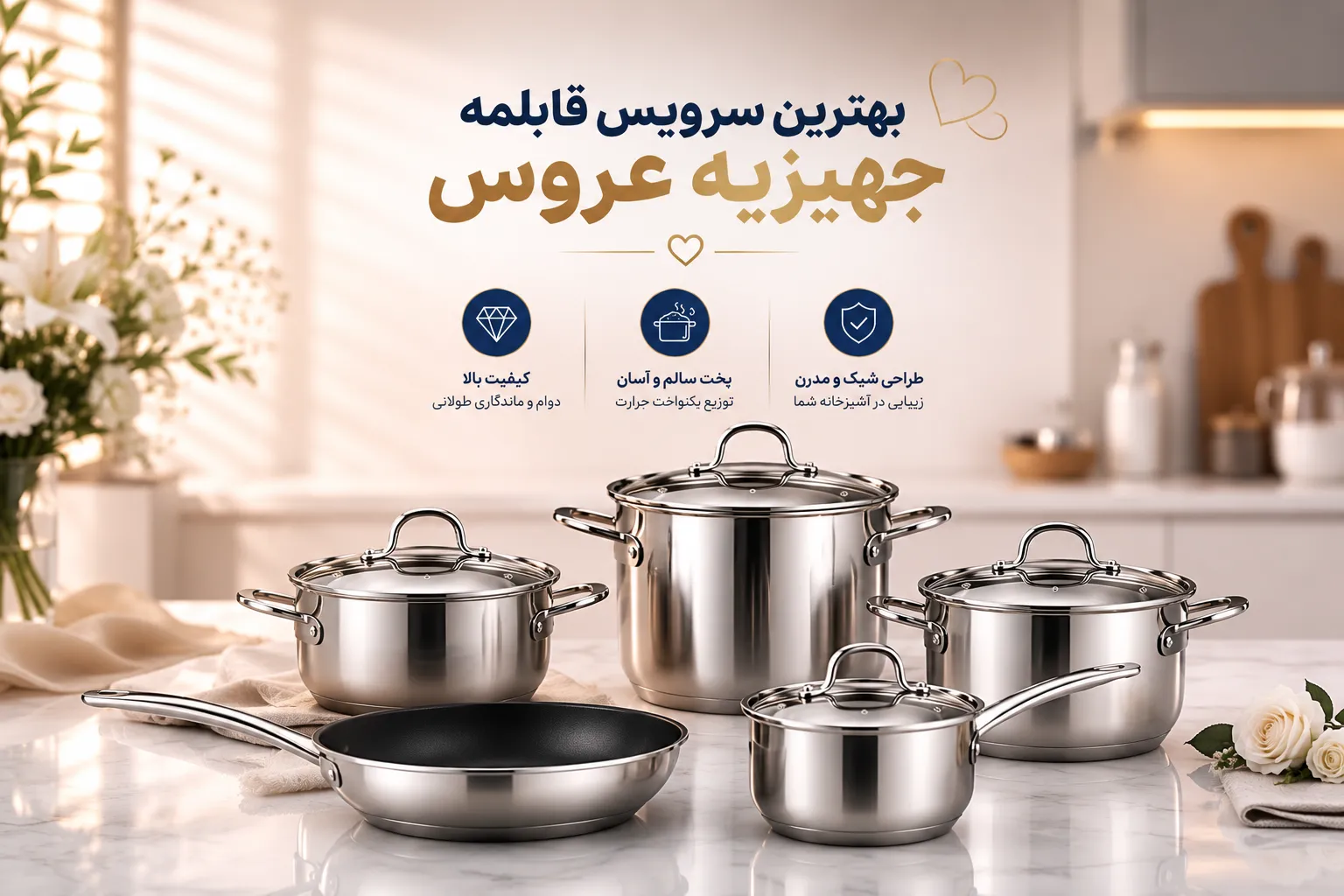 بهترین سرویس قابلمه جهیزیه عروس با جنس استیل و گرانیتی